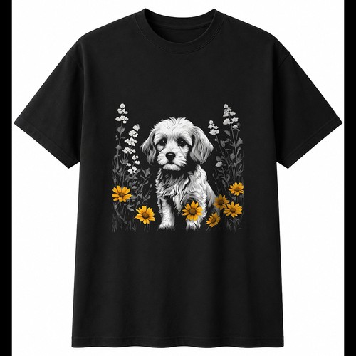 Cavachon with flowers - cavachon, dog