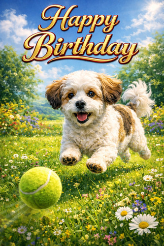 Cavachon dog birthday card - dog,